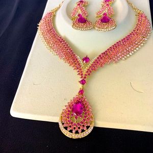 Lovely Pink AAA quality Zircon Necklace and Earrings.